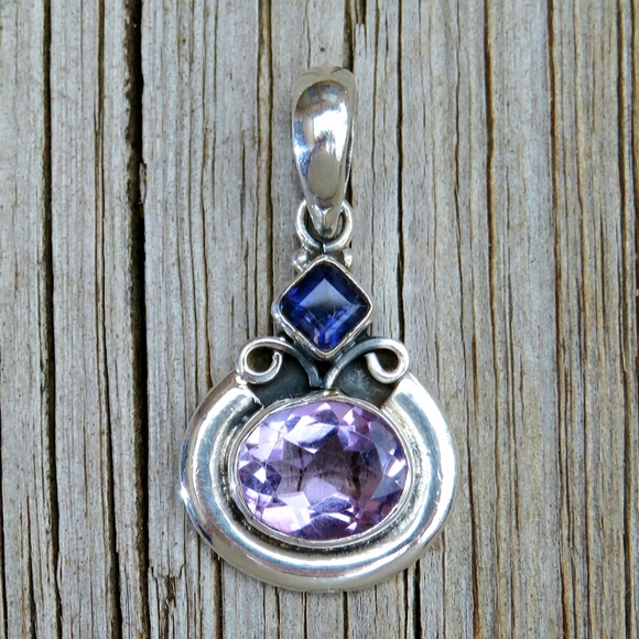 Vintage Jewelry - SOLD Vintage 925 Natural Amethyst & Iolite Pendant